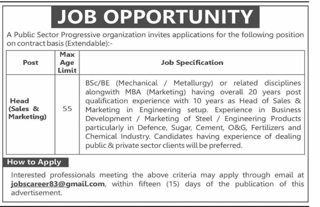 Progressive Public Sector Organization Jobs in Karachi