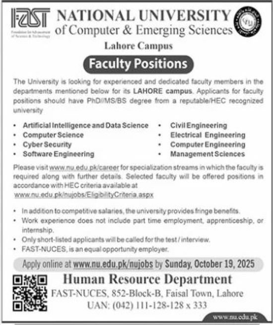 National University of Computer Jobs in Lahore