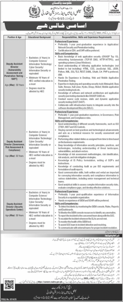 NADRA Jobs in Islamabad