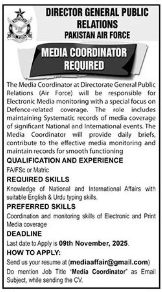 Pakistan Air Force Jobs in Rawalpindi