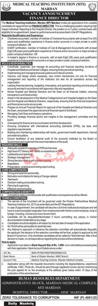 Medical Teaching Institution Jobs in Mardan