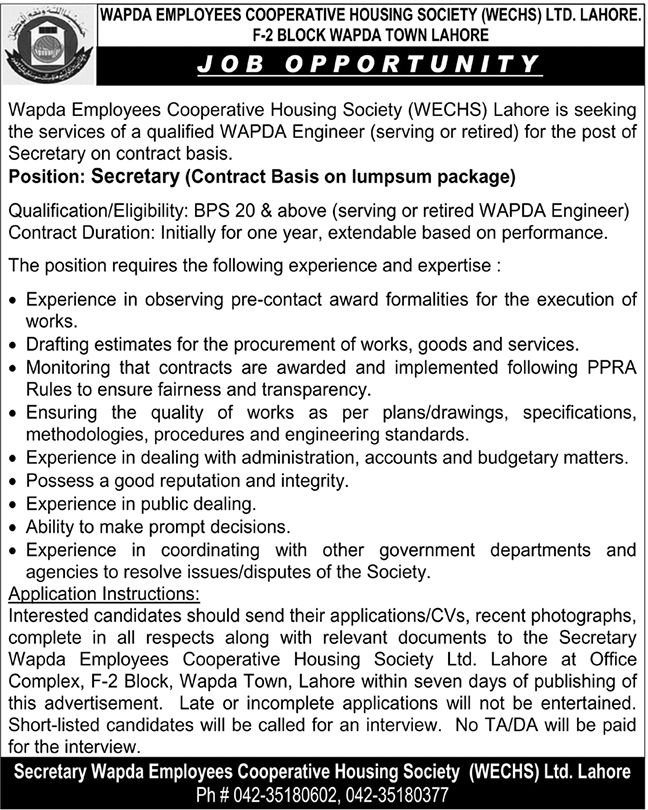 Wapda Jobs in Lahore
