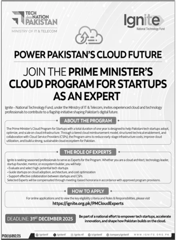 Ignite National Technology Fund Jobs in Islamabad